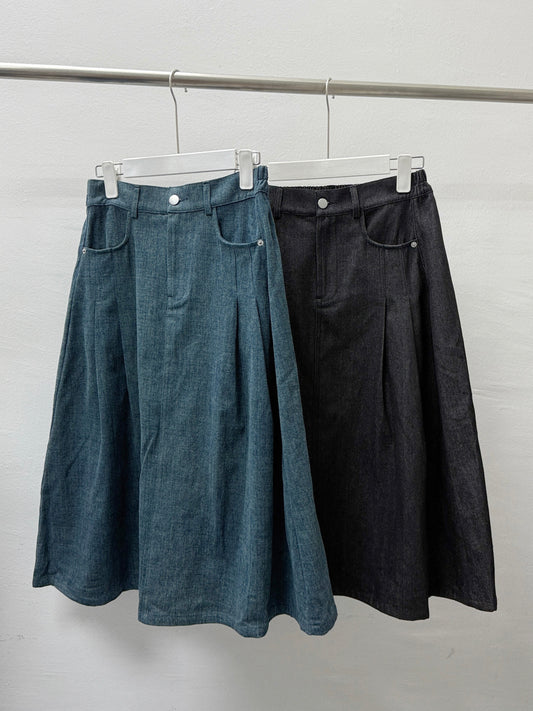 【SALE】中長牛仔半身裙丨藍