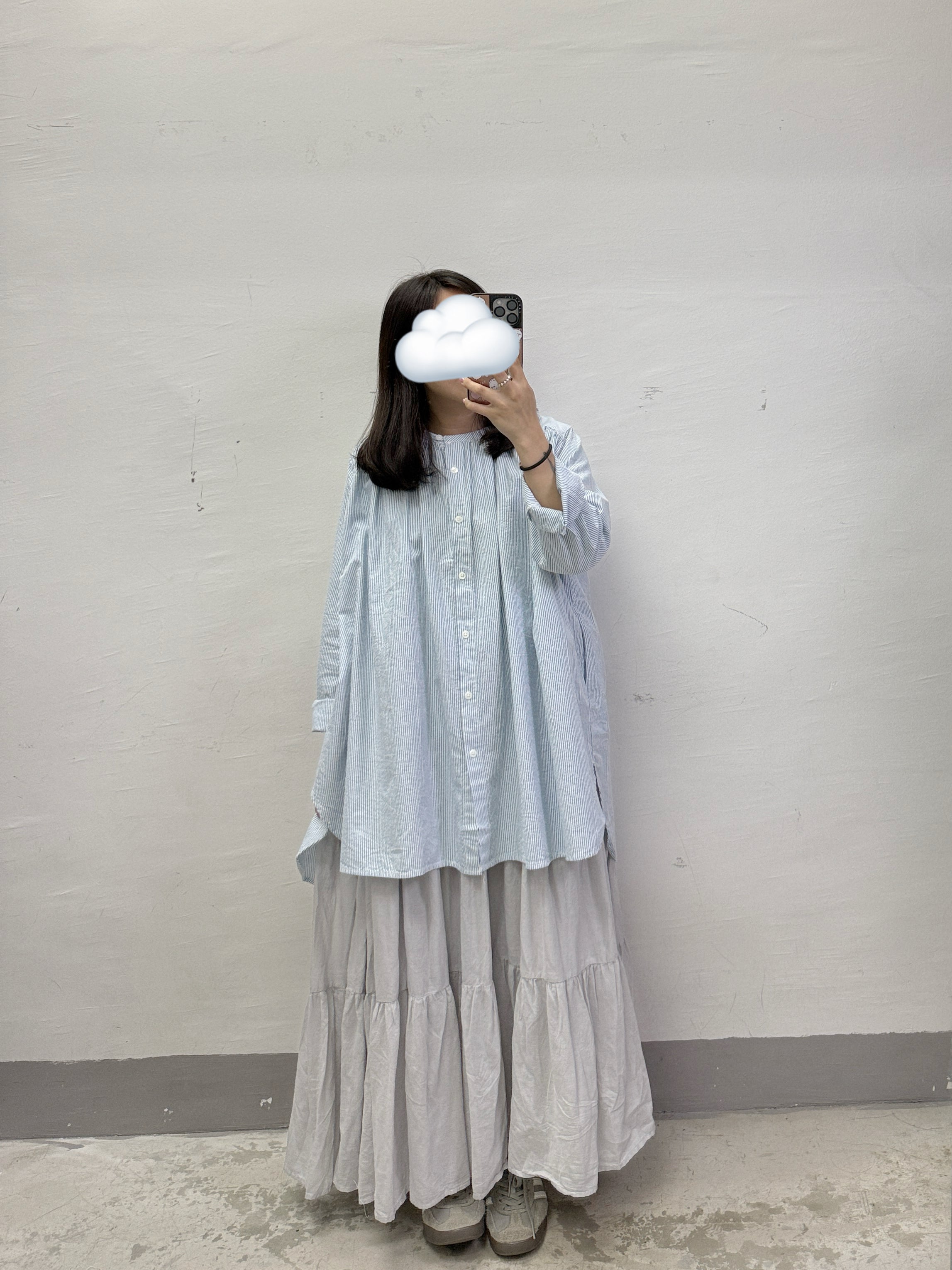 條紋中長top丨粉