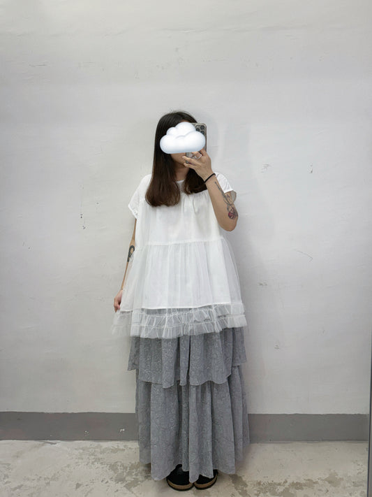 【新品優惠】拼紗壓花層層半身裙丨2 col
