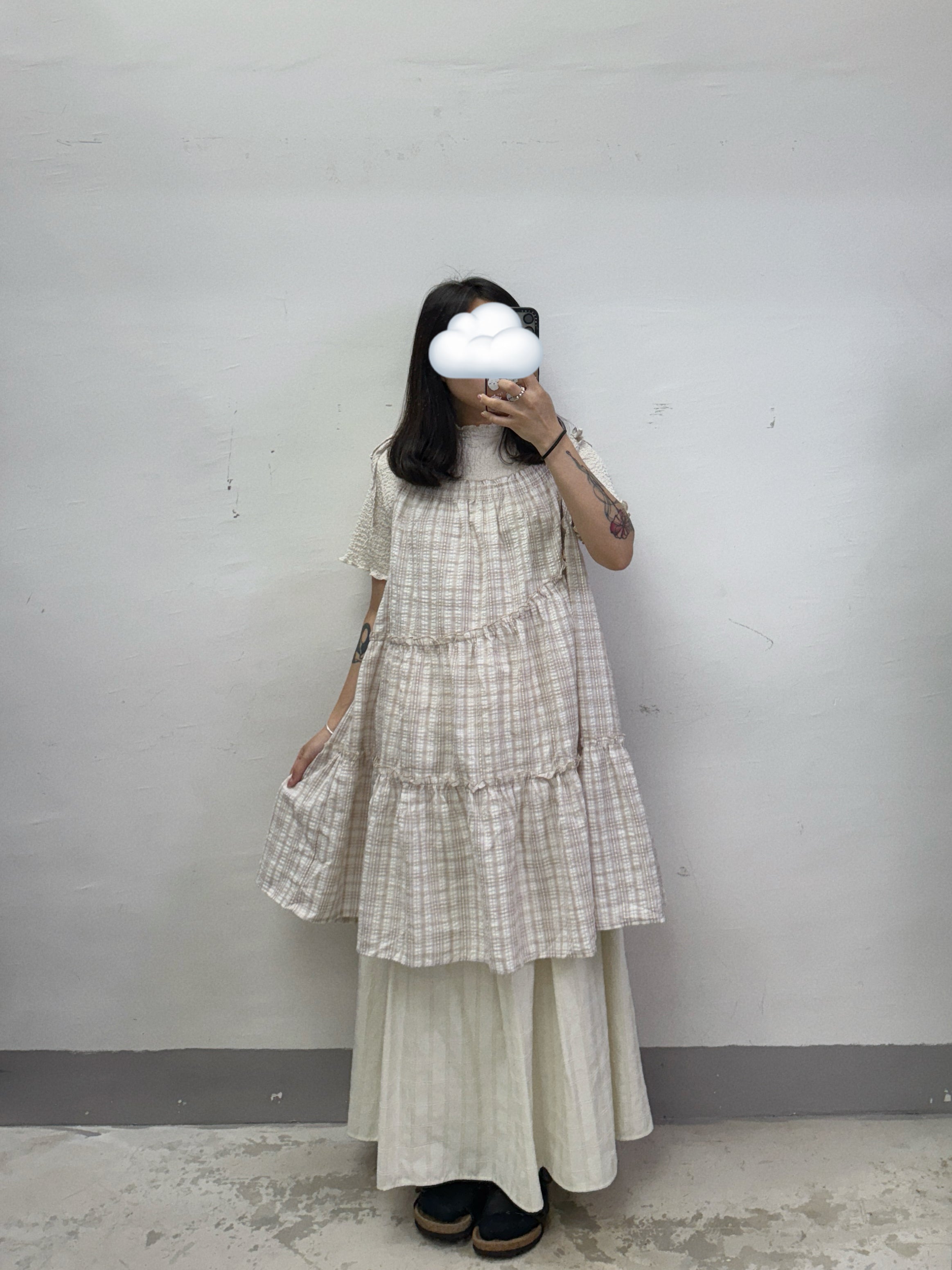 【SALE】不規則ruffle邊格紋綁帶外搭丨綠