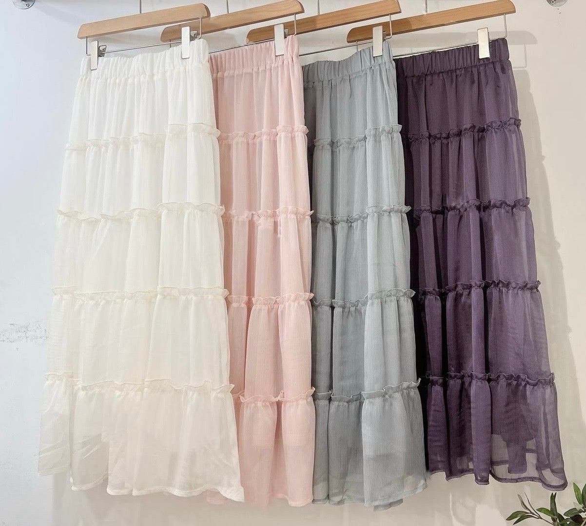 【SALE】ruffle邊層層紗裙丨粉 紫