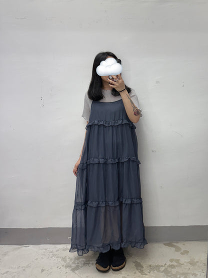 【SALE】細格紋ruffle邊吊帶ops丨3 col