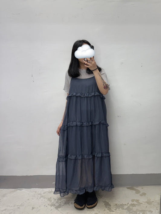 【SALE】細格紋ruffle邊吊帶ops丨3 col