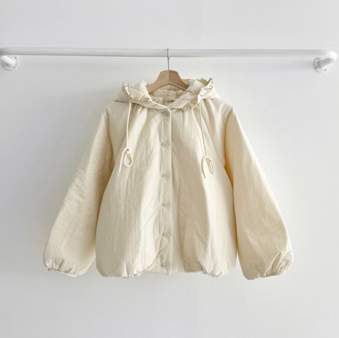 【comeback】ruffle邊有帽泡泡型夾棉外套｜2 col