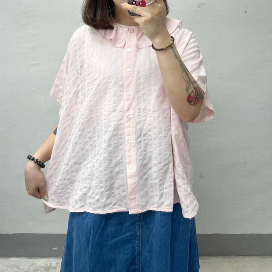 【SALE】荷葉領暗格紋top｜粉