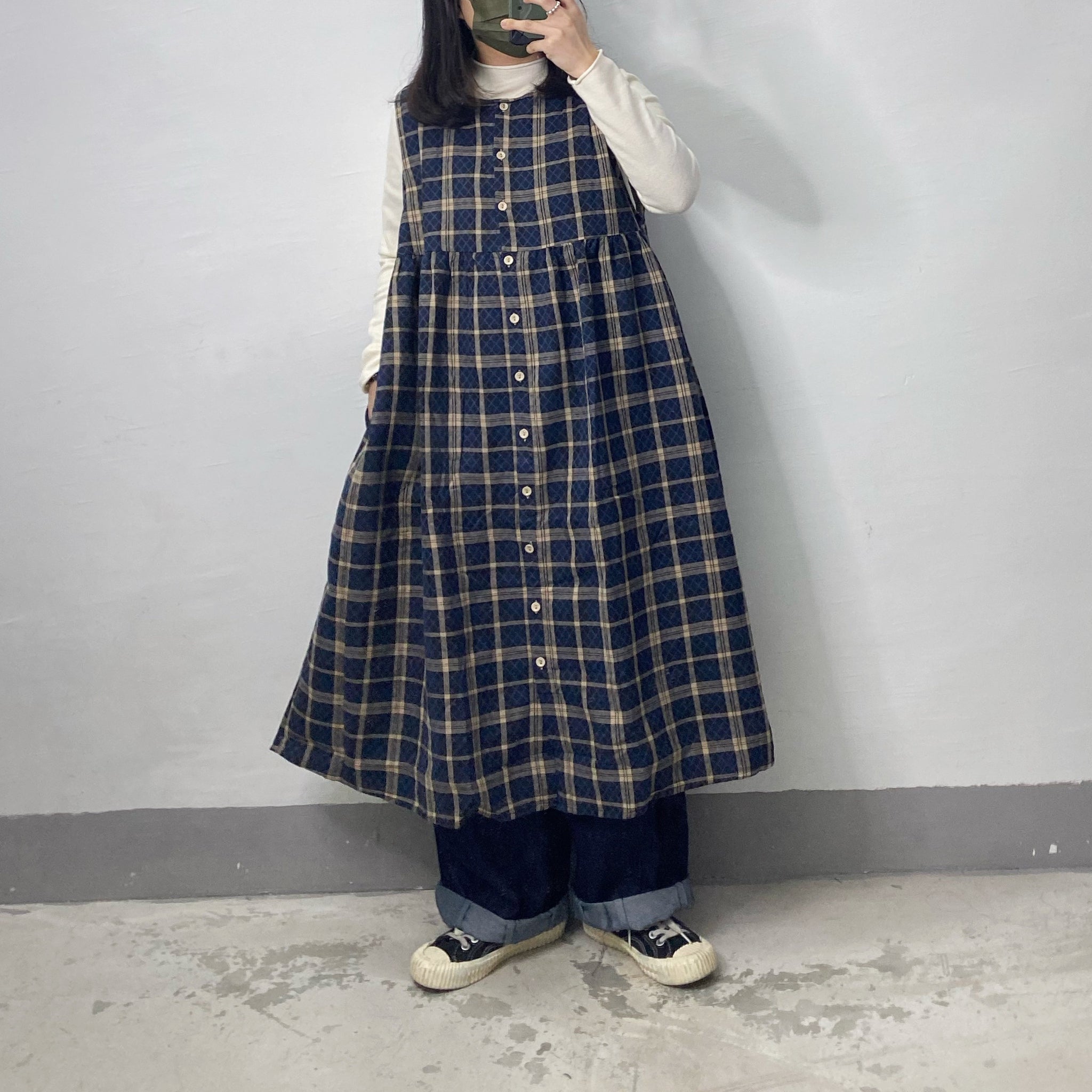 【SALE】棉質格子排鈕ops｜2 col