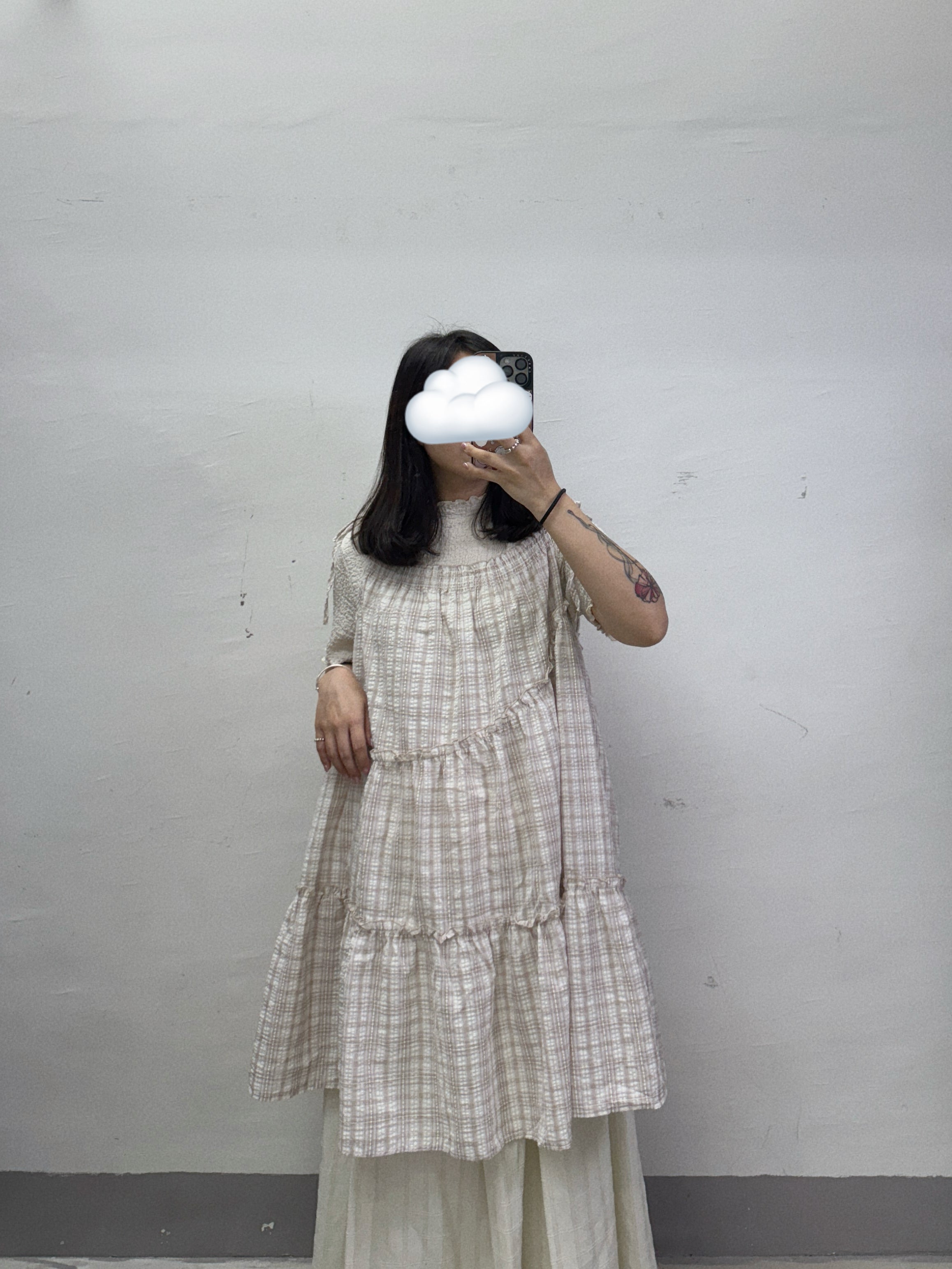 【SALE】不規則ruffle邊格紋綁帶外搭丨綠