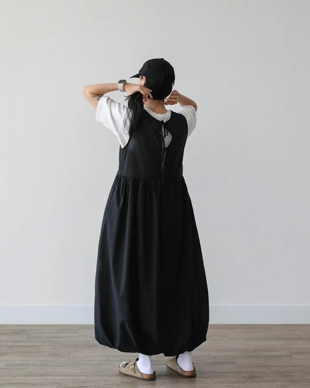 【SALE】2-way 綁帶蝴蝶結泡泡ops｜白