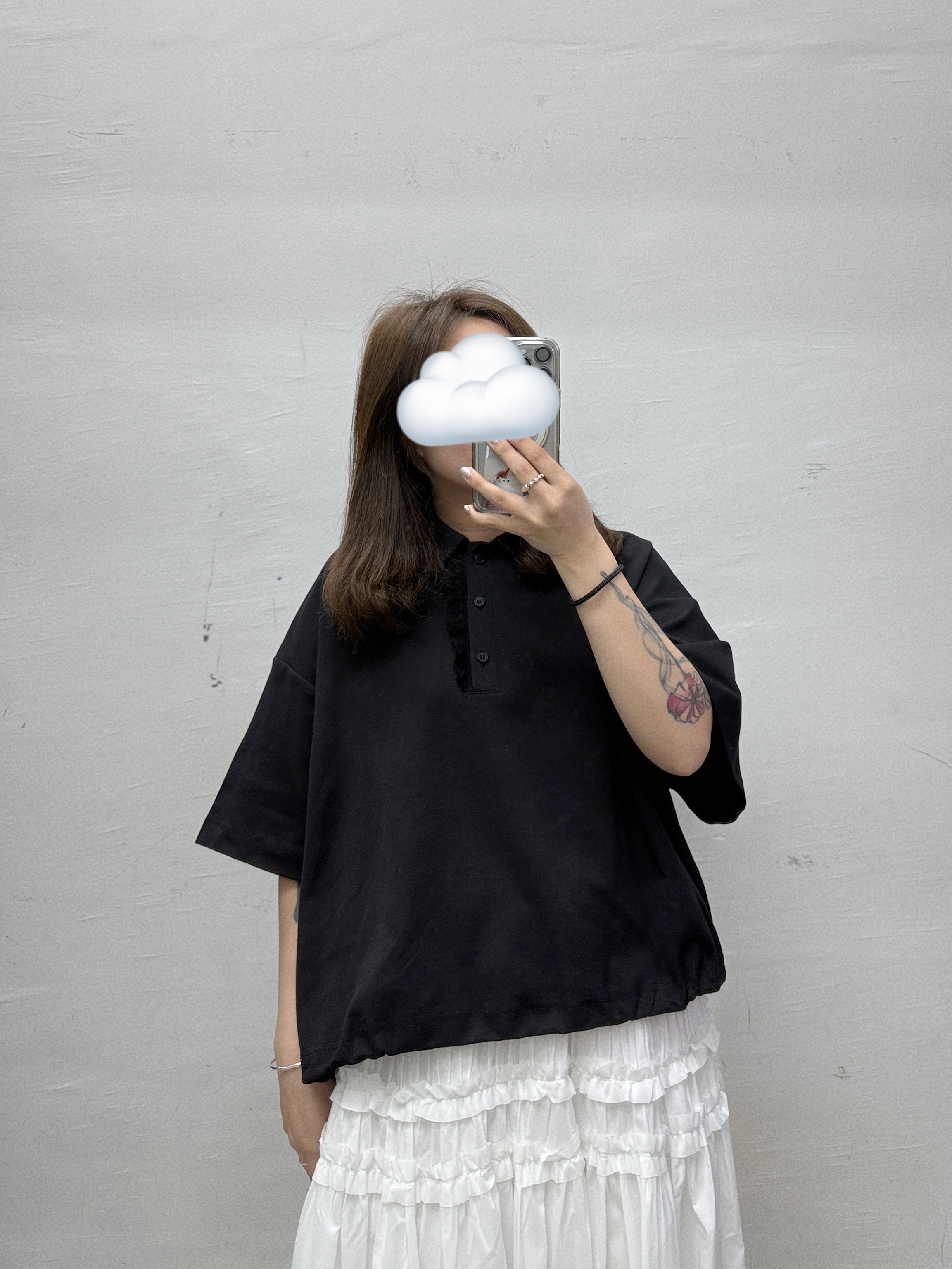 【SALE】拼lace有領top丨白