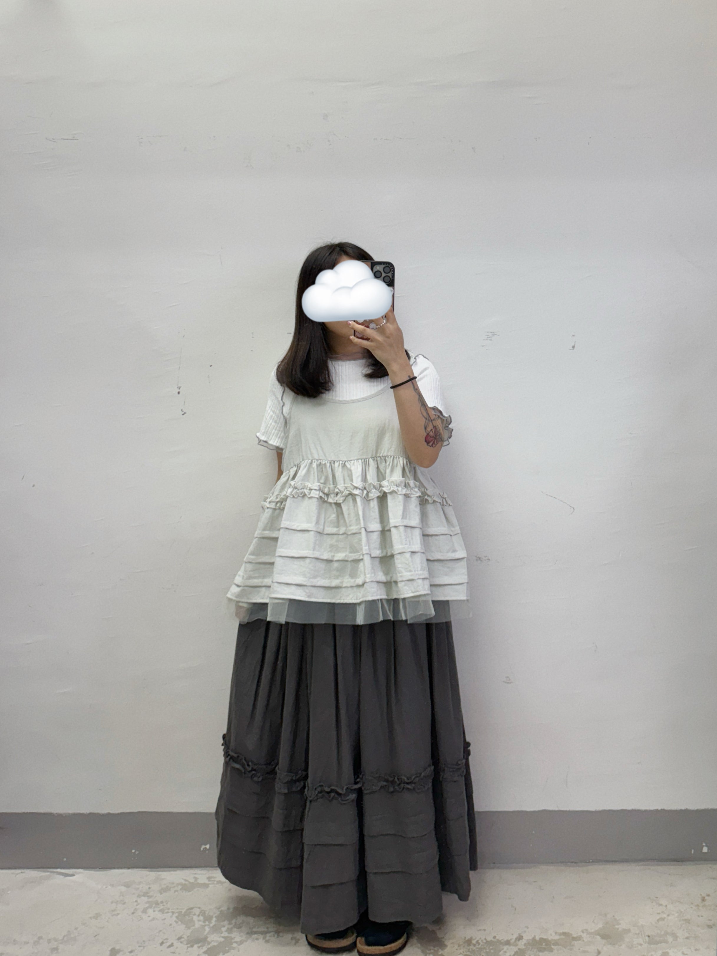 【SALE】RUFFLE邊壓折拼紗外搭丨4 col