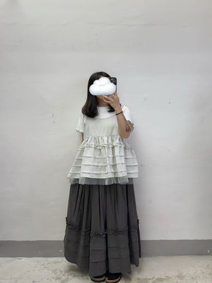 【SALE】RUFFLE邊壓折拼紗外搭丨4 col