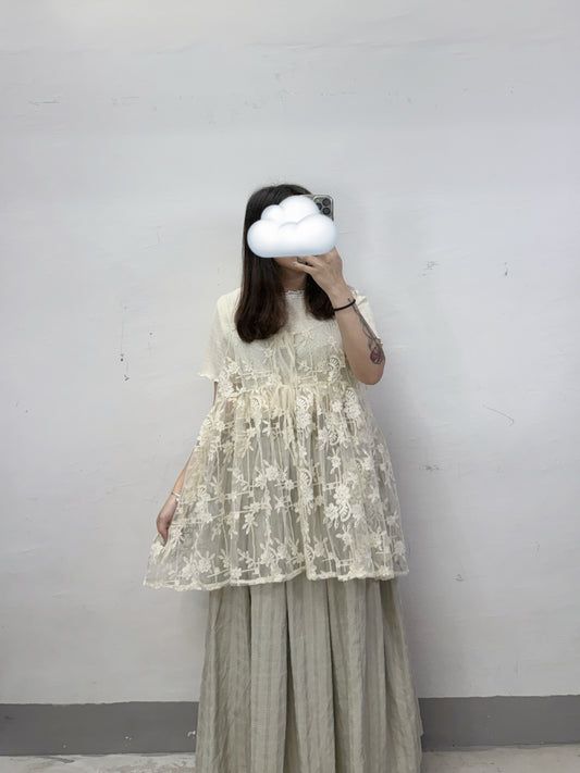 刺繡花紋透紗綁帶外搭丨3 col