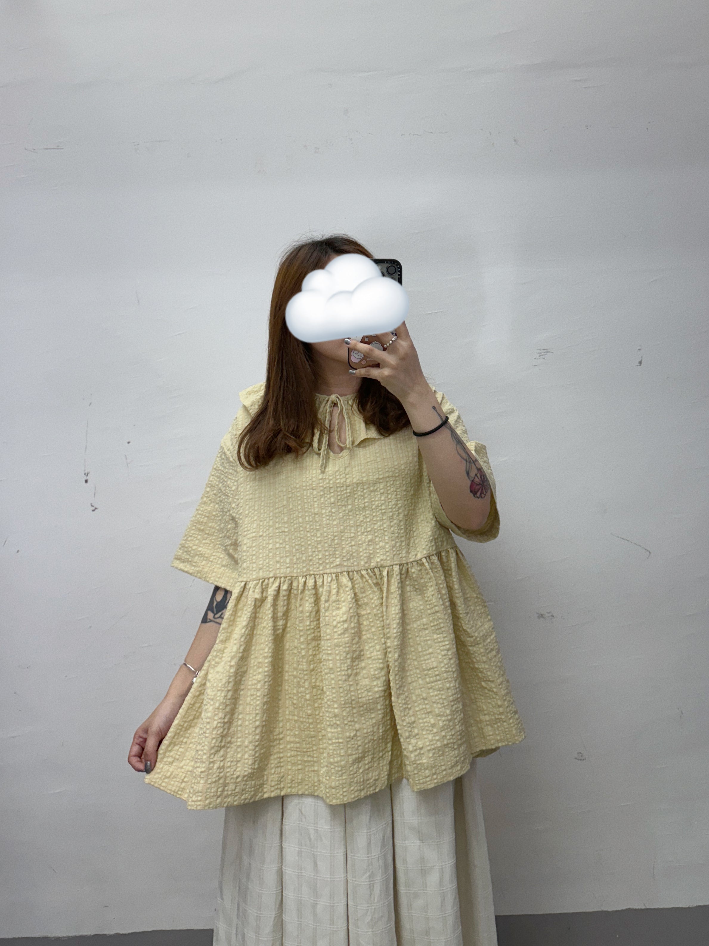 【SALE】2-way暗格荷葉領top丨淺灰綠