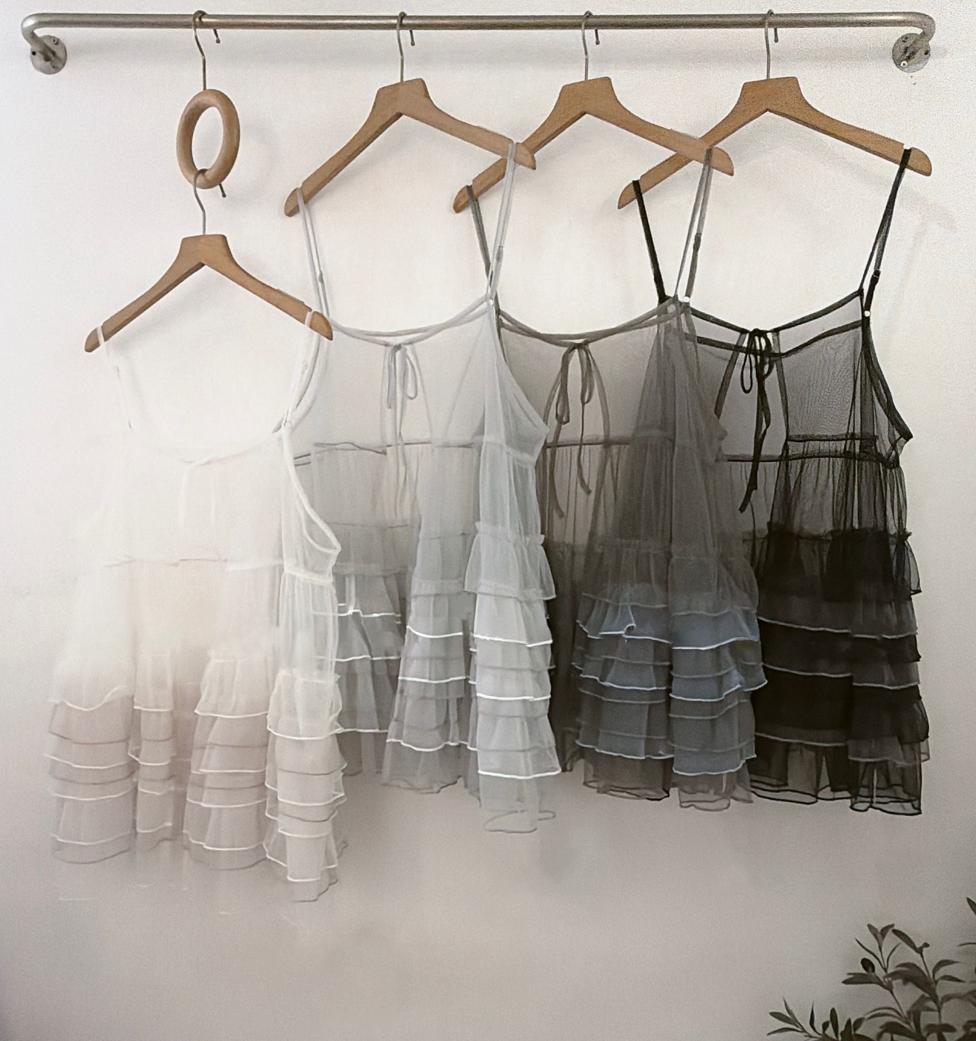 拼色ruffle綁帶透紗外搭丨4 col