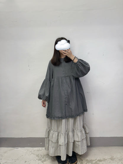 【SALE】下擺ruffle邊中長半透top丨白 啡