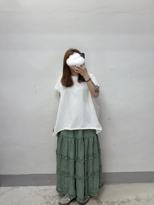 【SALE】透紗格紋ruffle邊半身裙丨綠