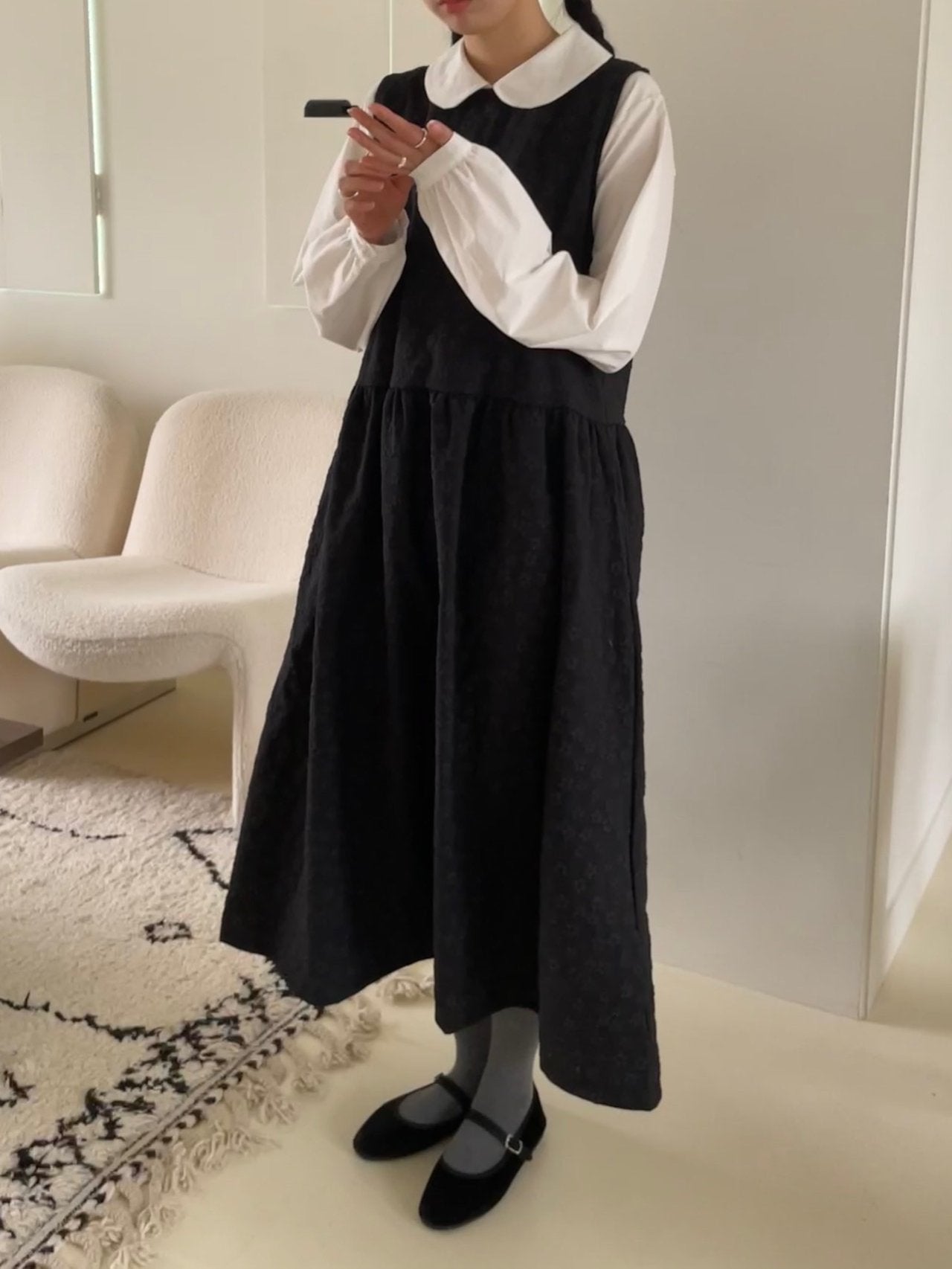 【SALE】花花背心裙｜黑