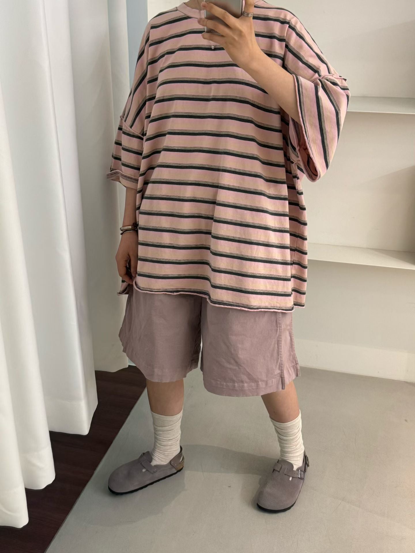 拼色間紋oversize上衣丨3 col
