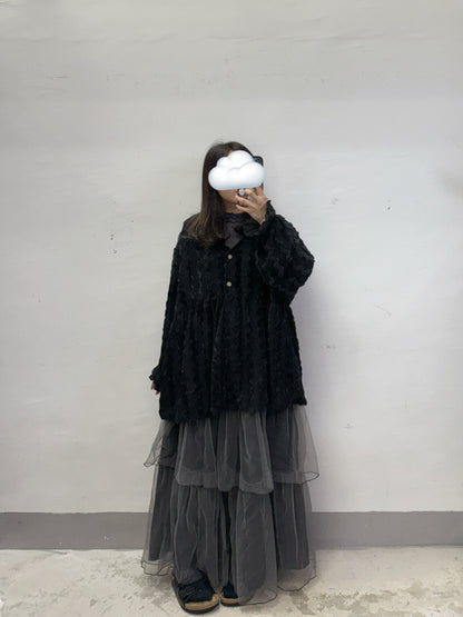 波浪紋v領外襯丨黑