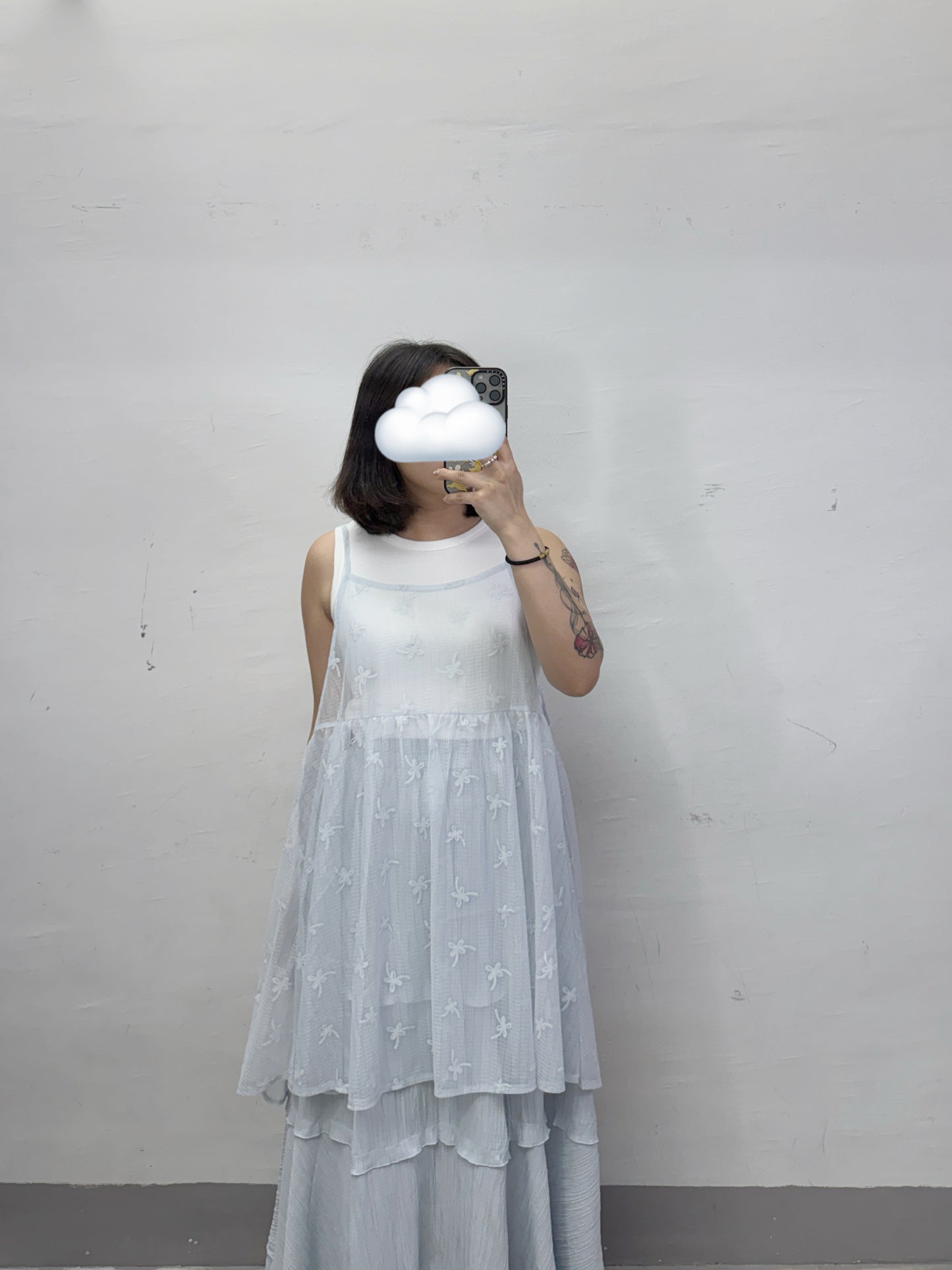 【新品優惠】花花暗直紋透透中長外搭丨2 col