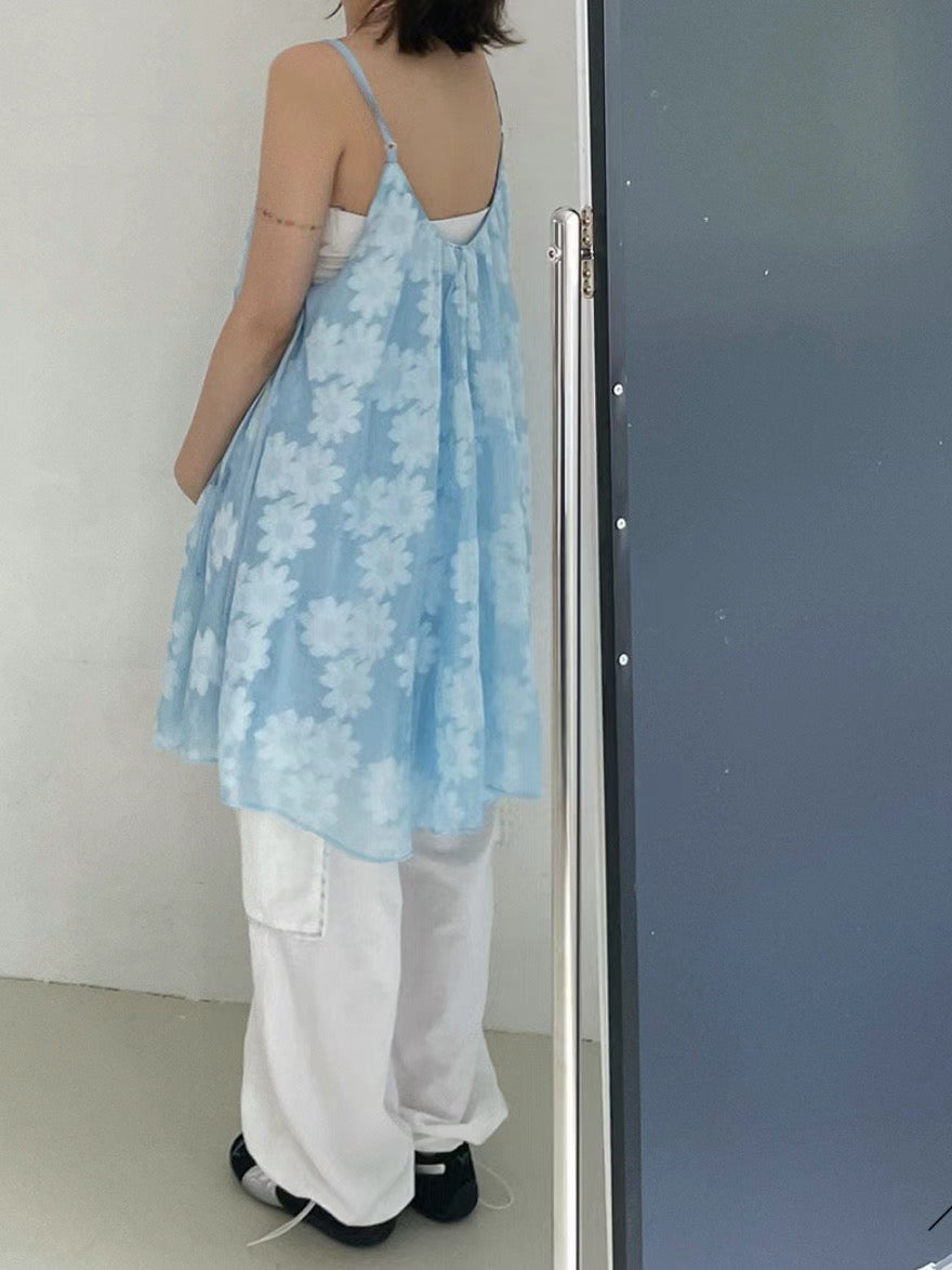 【SALE】花花紋綁帶蝴蝶結ops｜粉 米白