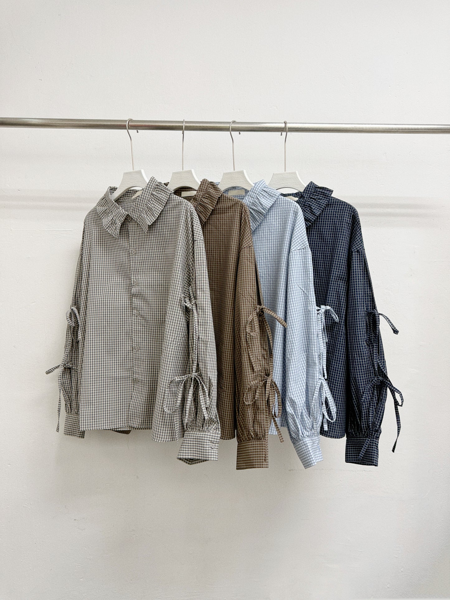 【SALE】格紋綁帶花領恤丨深藍