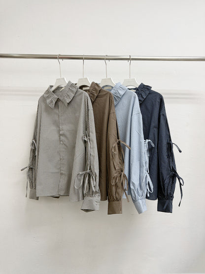 【SALE】格紋綁帶花領恤丨深藍