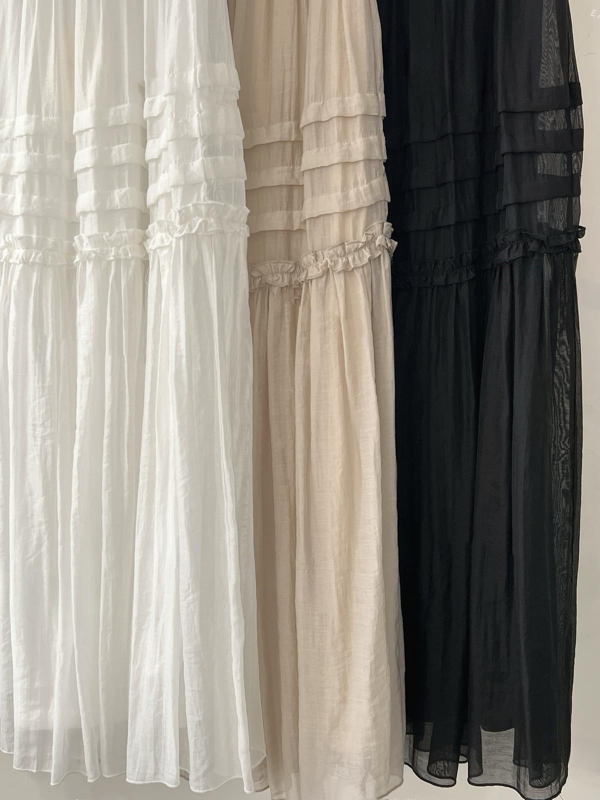 【SALE】ruffle邊壓褶半身裙丨黑