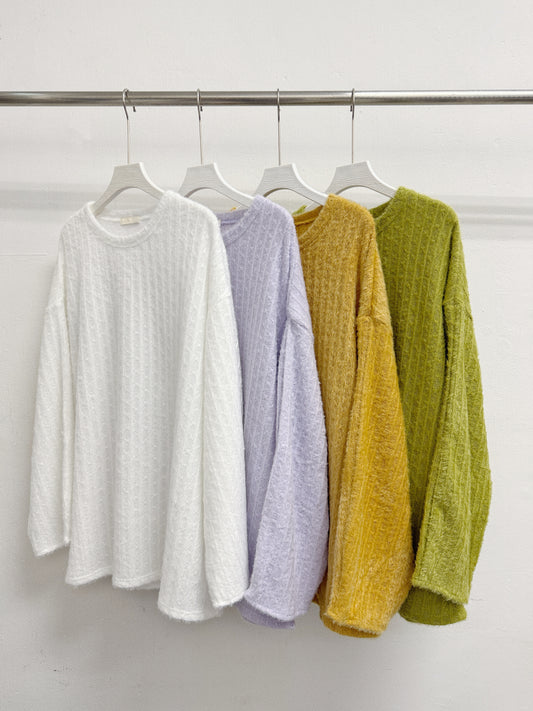 【SALE】暗花紋軟綿綿舒服針織上衣丨綠