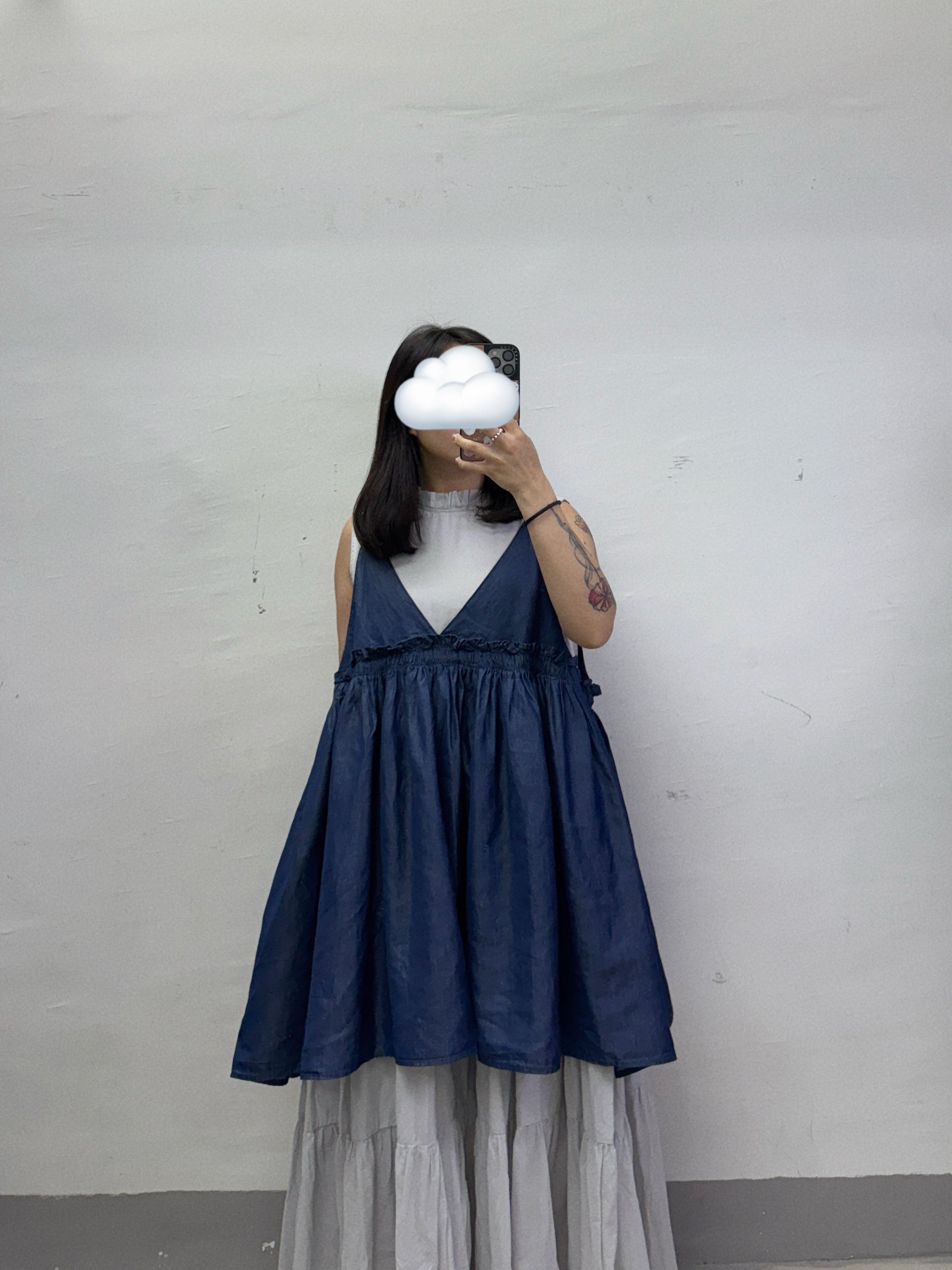 牛仔色ruffle邊綁帶中長外搭