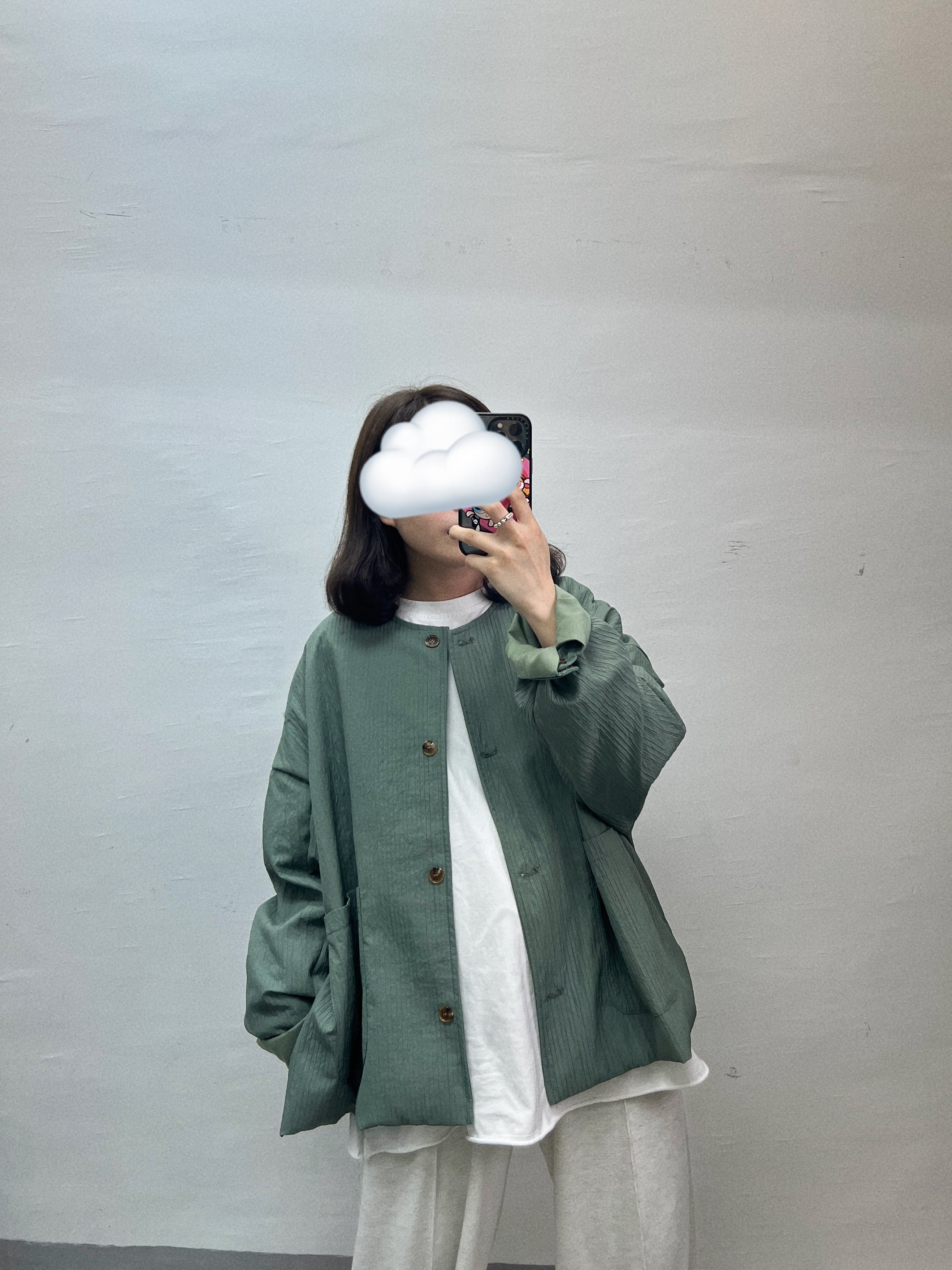 圓領直紋外套｜米白