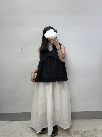 【SALE】v領ruffle外搭丨杏