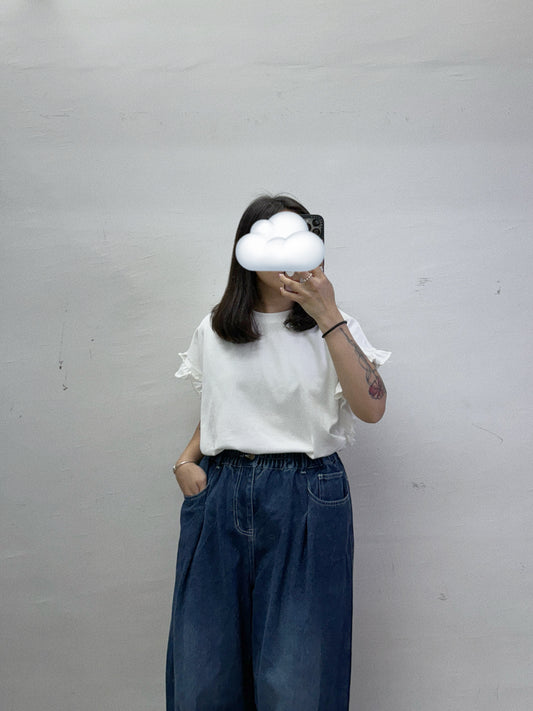 【SALE】ruffle邊翼袖上衣丨白 黑