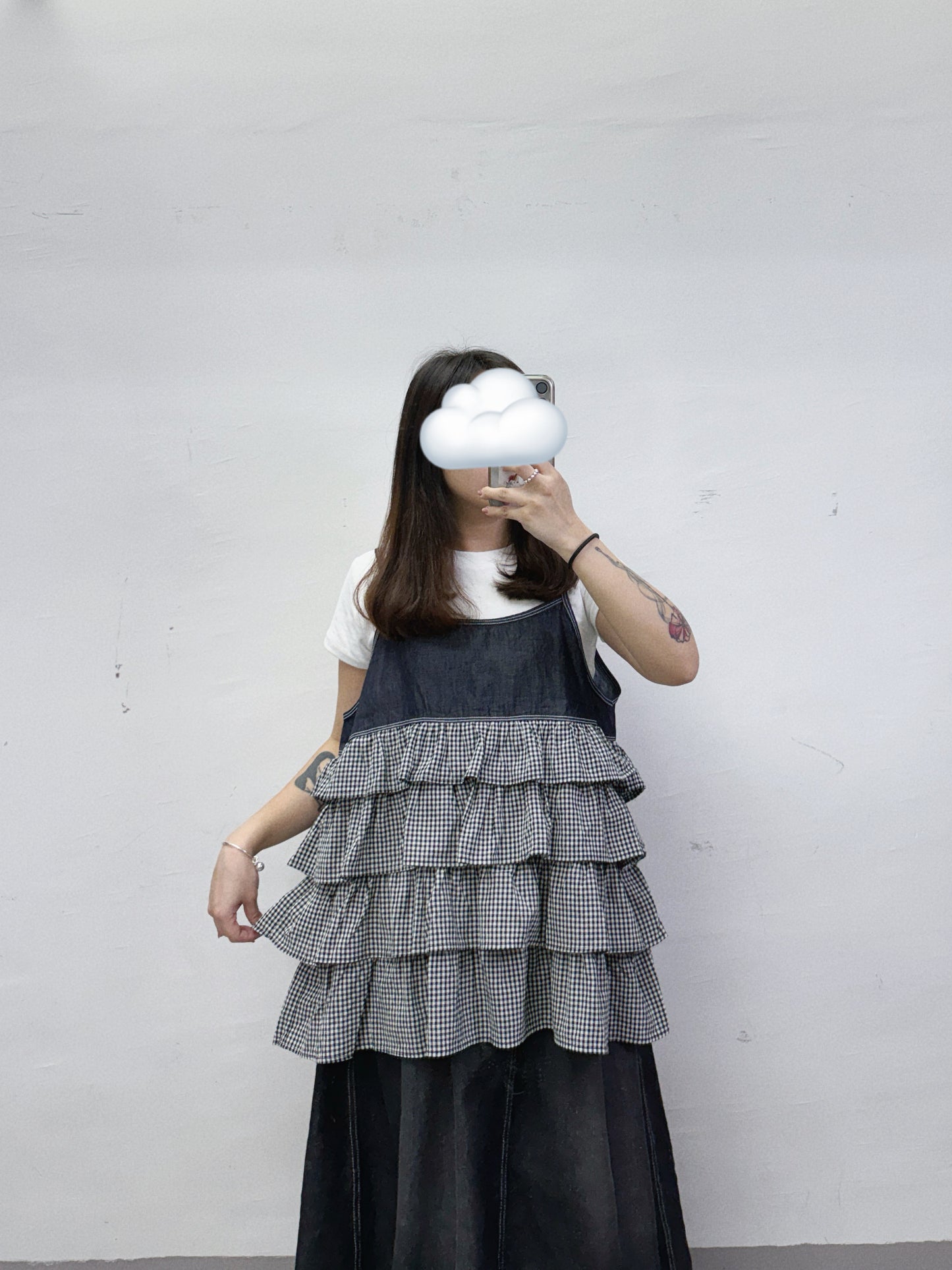 【SALE】層次ruffle格紋拼牛仔外搭丨2 col