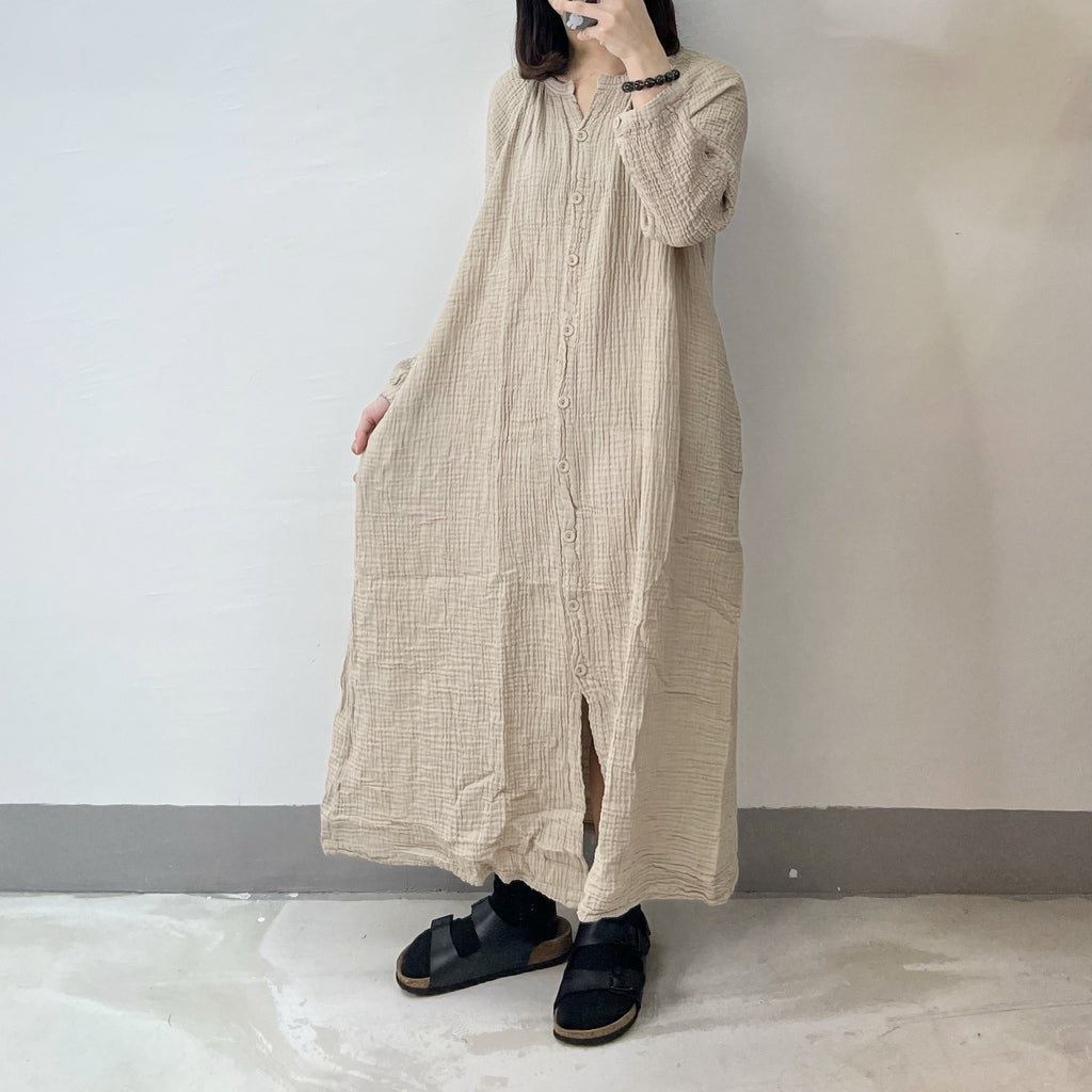 bb棉小v領排鈕ops｜杏