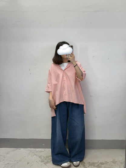 反領間紋開胸上衣丨2 col