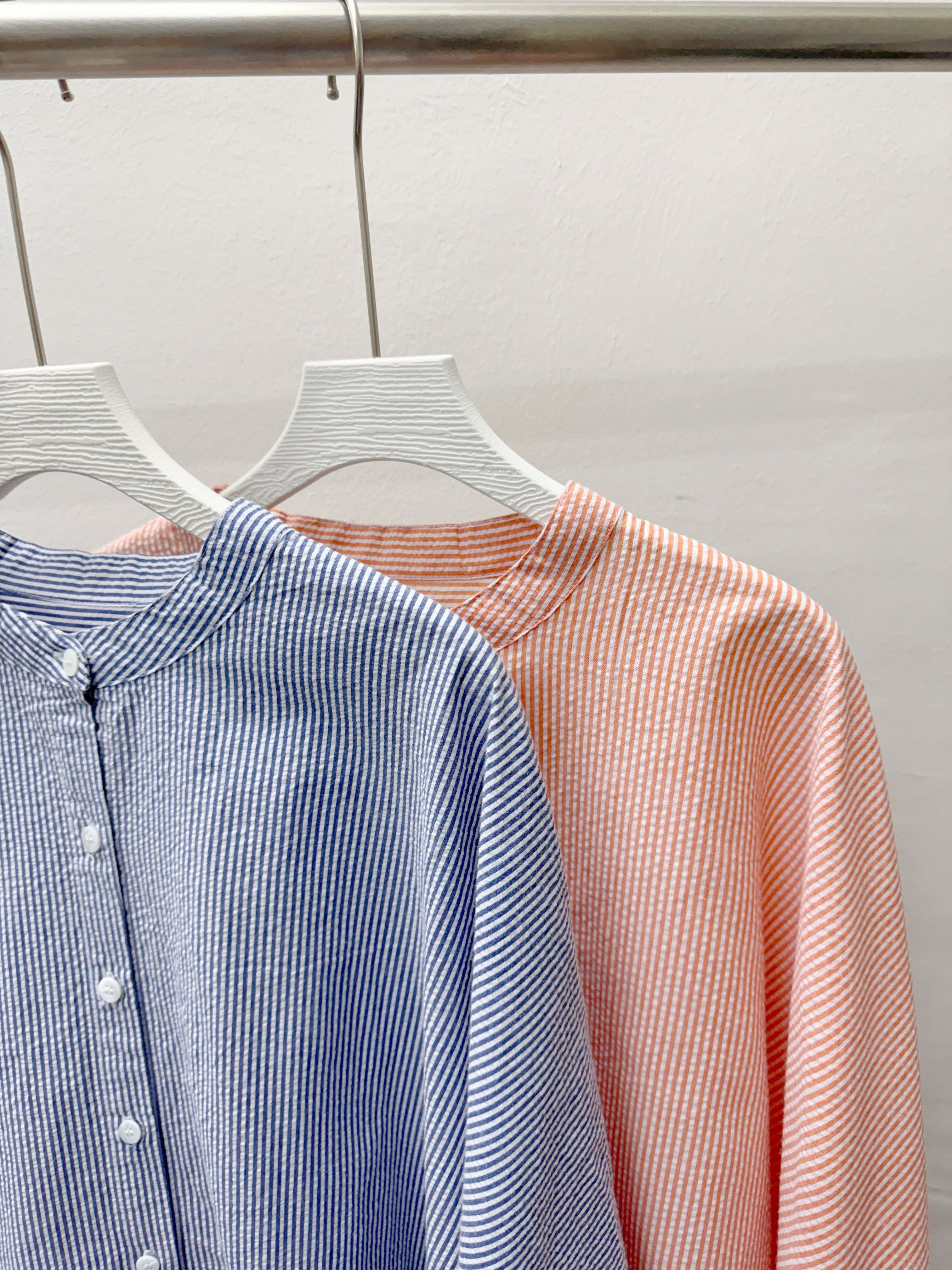 【SALE】圓領條紋闊型開胸上衣丨2 col