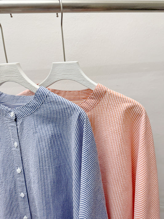 【SALE】圓領條紋闊型開胸上衣丨2 col