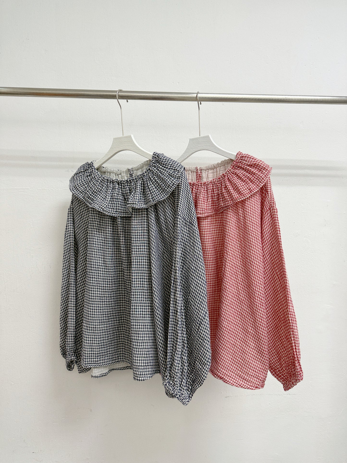 【SALE】格紋荷葉領bb棉上衣丨紅