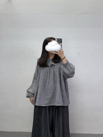 【SALE】格紋荷葉領bb棉上衣丨紅