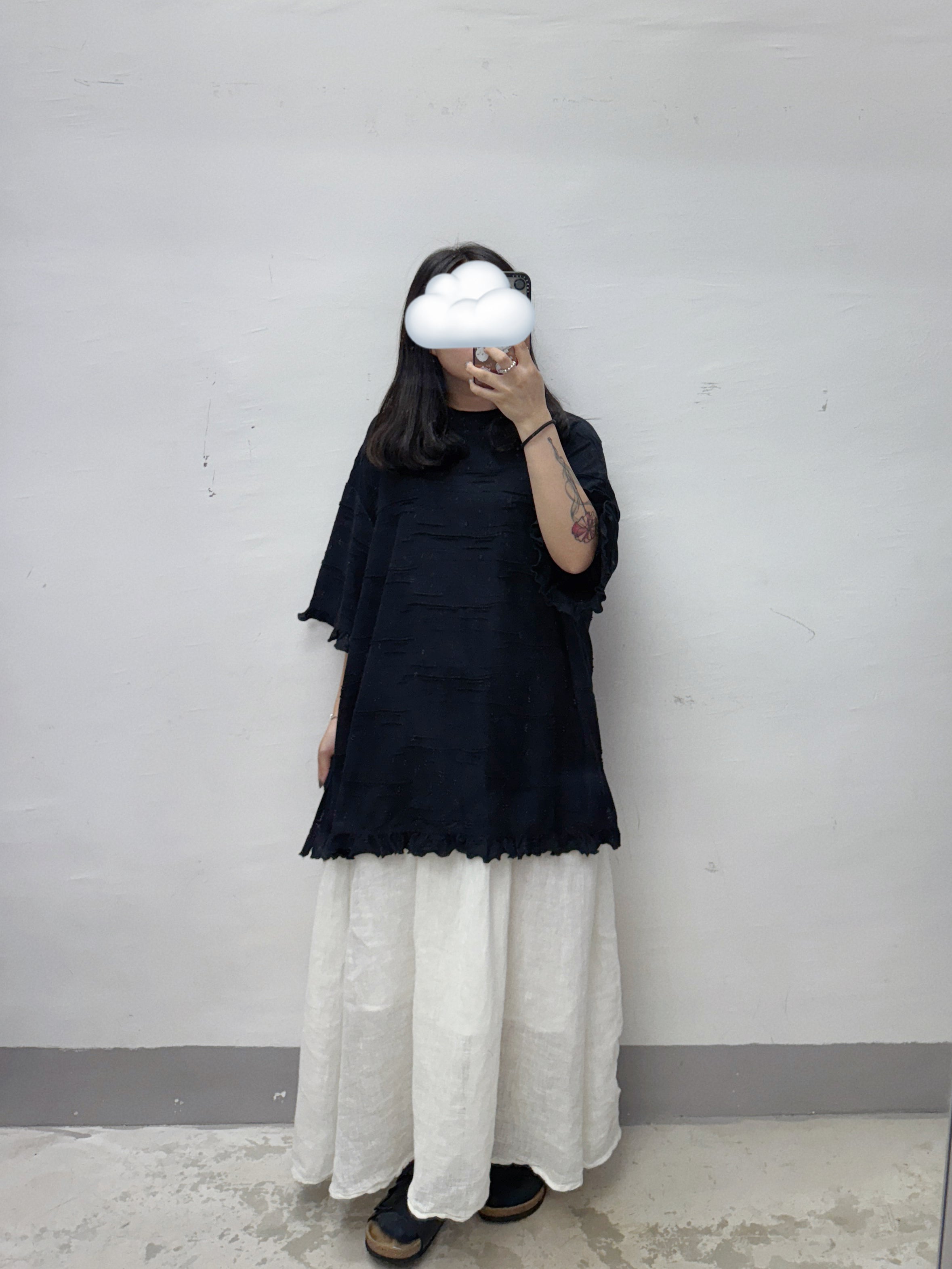 oversize暗紋ruffle top丨米白
