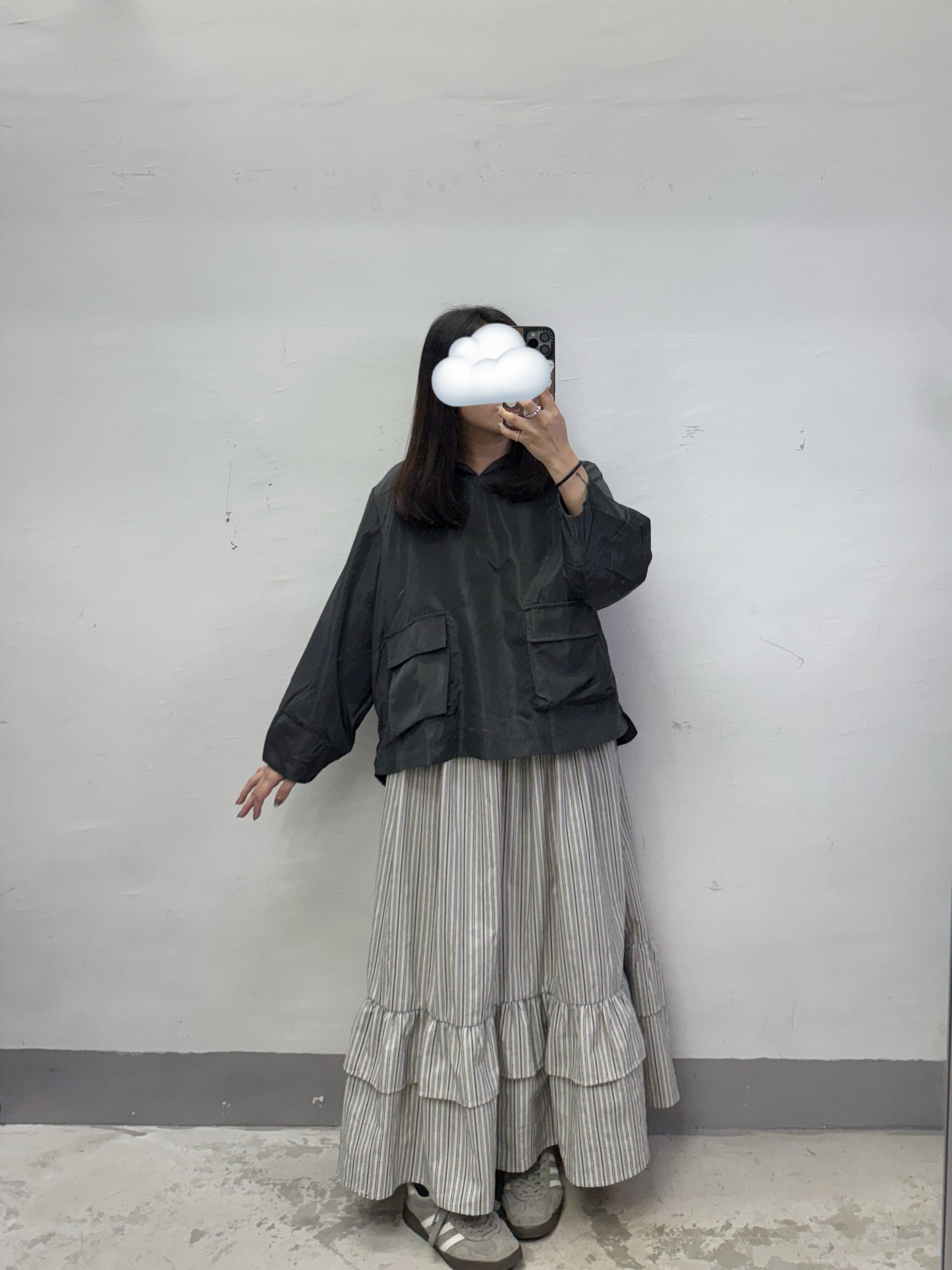 【SALE】嗦嗦風褸料口袋連帽上衣（內有薄棉內里）丨灰