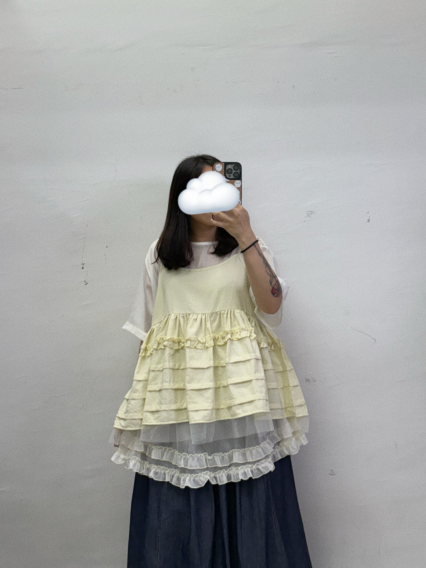 【SALE】RUFFLE邊壓折拼紗外搭丨4 col