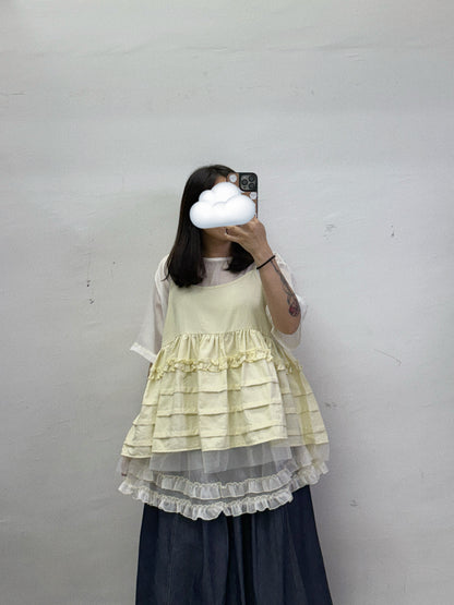 【SALE】RUFFLE邊壓折拼紗外搭丨4 col