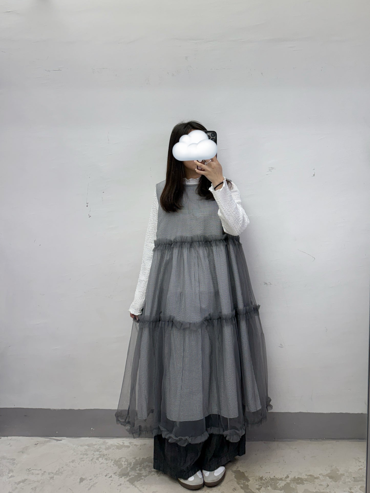 條紋拼紗ruffle邊ops丨2 col