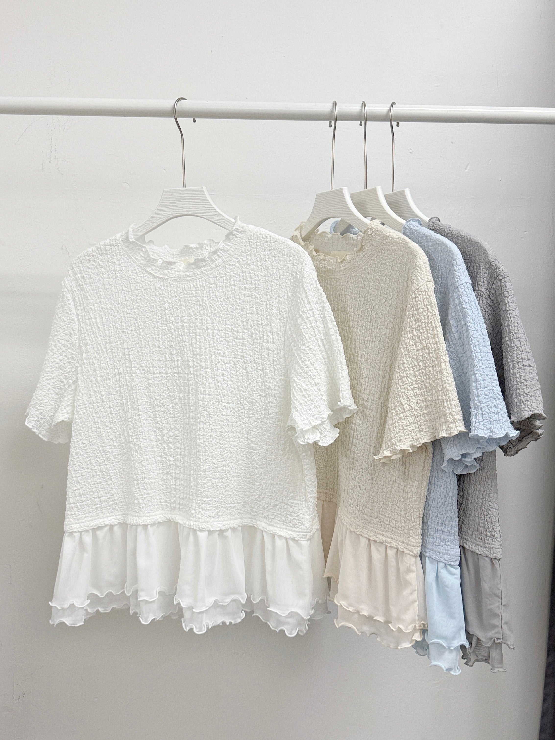 皺皺紋ruffle領下擺雙層紗top丨4 col