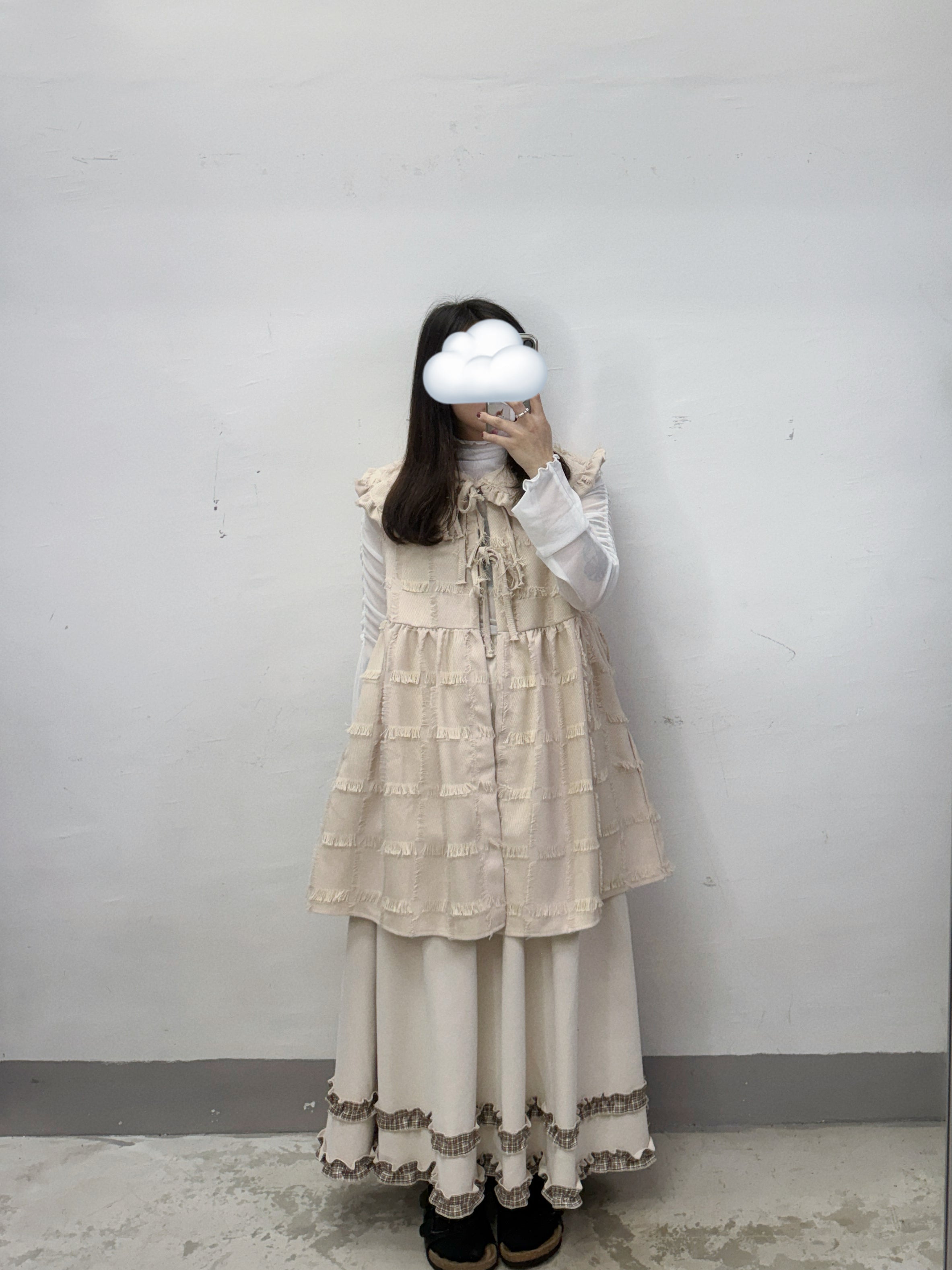 流蘇可拆娃娃領格紋外搭丨杏 黑