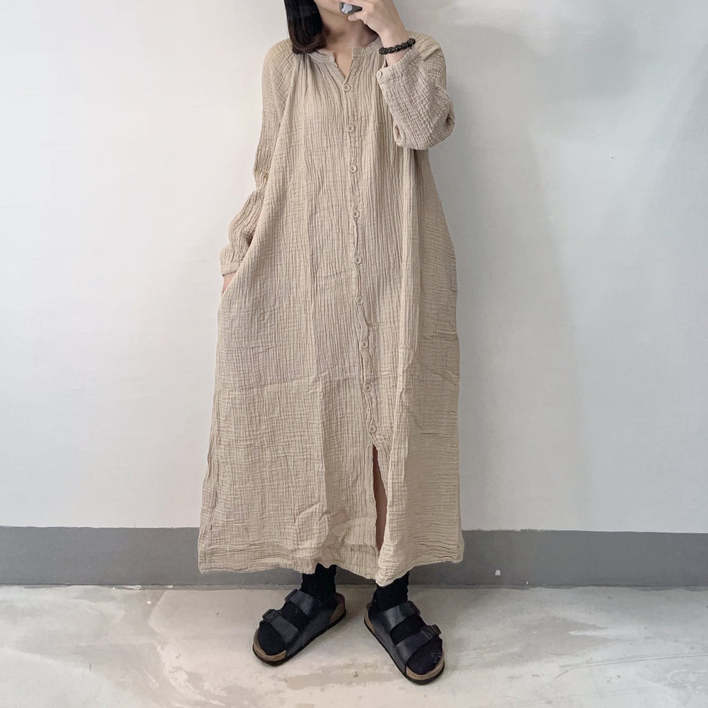 bb棉小v領排鈕ops｜杏