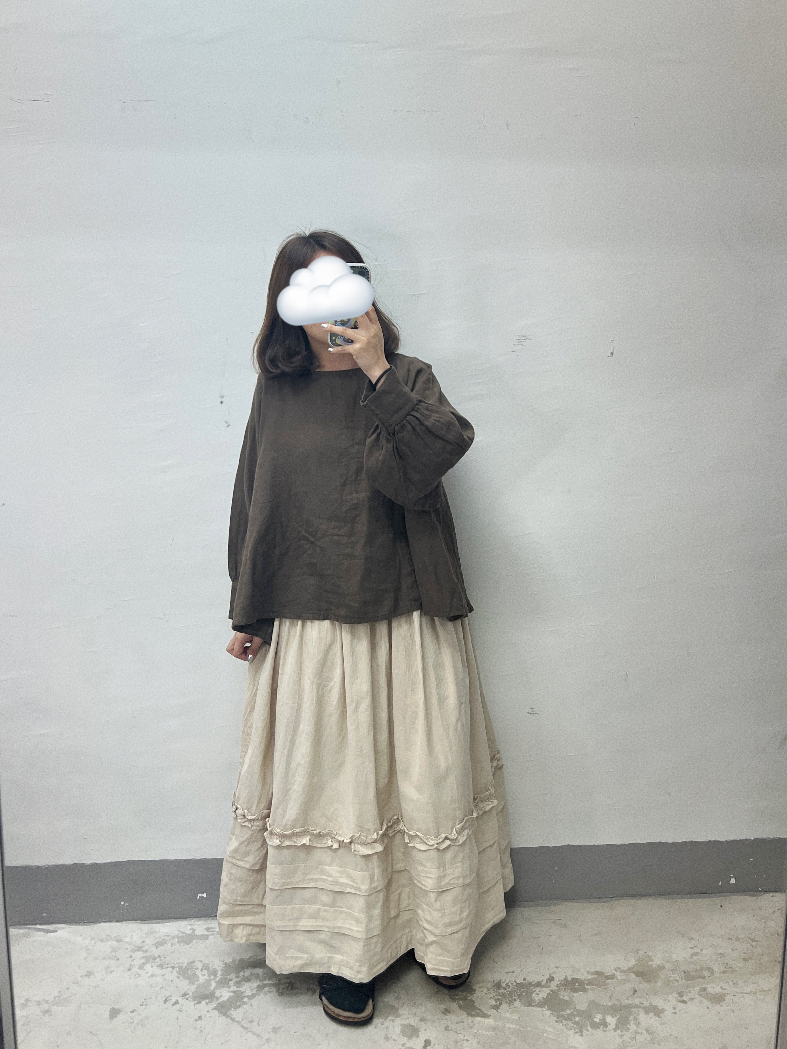 棉料束袖傘型top