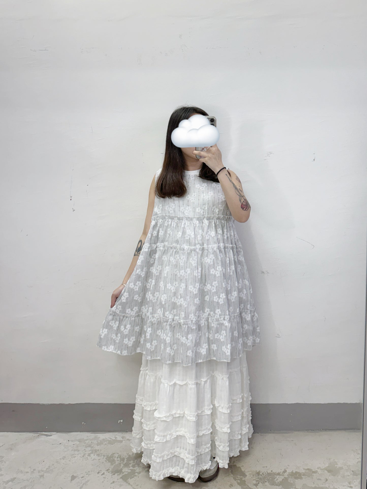 【SALE】閃閃印花ruffle中長背心/外搭丨3 col